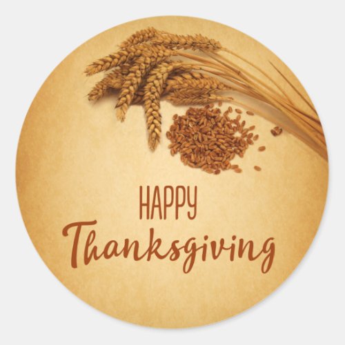 Vintage Happy Thanksgiving Wheat Corn Classic Round Sticker