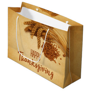 Vintage Happy Thanksgiving Wheat Corn Large Gift Bag