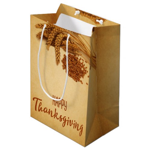 Vintage Happy Thanksgiving Wheat Corn Medium Gift Bag