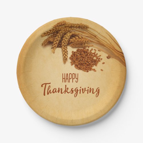 Vintage Happy Thanksgiving Wheat Corn Paper Plates