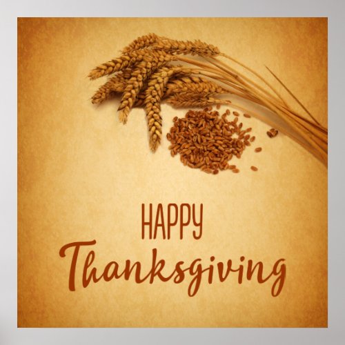 Vintage Happy Thanksgiving Wheat Corn Poster