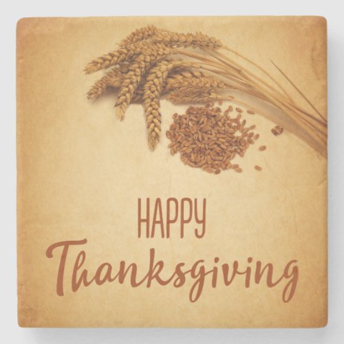Vintage Happy Thanksgiving Wheat Corn Stone Coaster