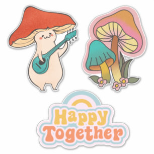 Vintage Happy together l Mushroom playing gitarr Sticker