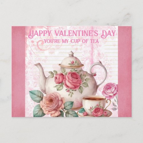 Vintage Happy Valentines Day Cup of Tea Postcard