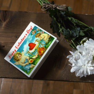 Vintage Happy Valentine's day heart Angel Cupid Card