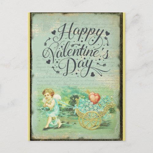 Vintage Happy Valentines Day Victorian Angel Postcard