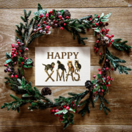 Vintage Happy Xmas Cute Cat Kitten Christmas Holiday Card