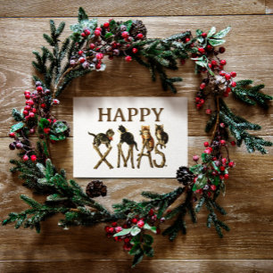 Vintage Happy Xmas Cute Cat Kitten Christmas Holiday Card