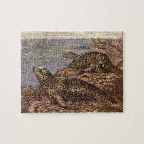 Vintage Harbor Seals Marine Life Ocean Animals Jigsaw Puzzle