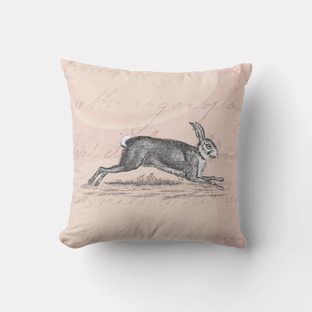 Vintage Hare Bunny Rabbit Illustration - Rabbits Throw Pillow (Front)