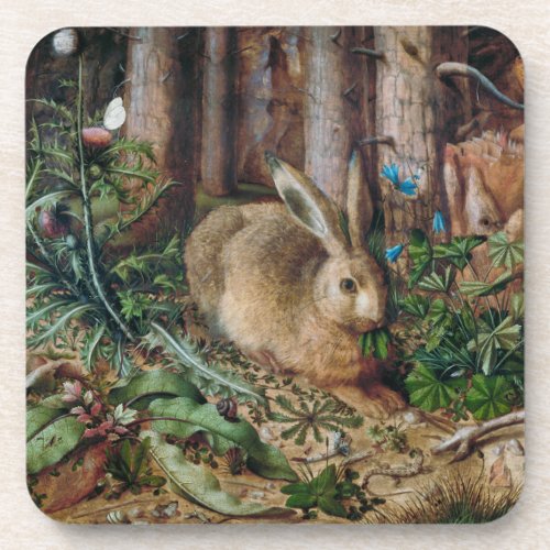 Vintage Hare in the Forest _ Hans Hoffmann Beverage Coaster
