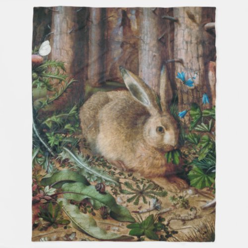 Vintage Hare in the Forest _ Hans Hoffmann Fleece Blanket