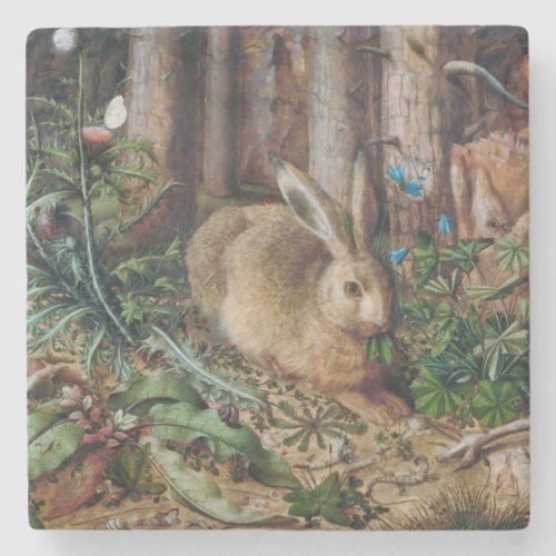 Vintage Hare in the Forest _ Hans Hoffmann Stone Coaster