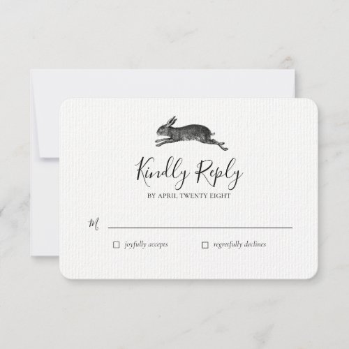 Vintage Hare Rabbit Wedding RSVP card