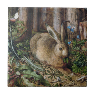 Vintage Hare Woodland Nature Dark Cottagecore Ceramic Tile