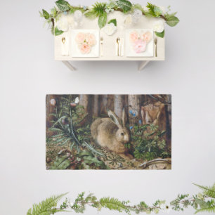 Vintage Hare Woodland Nature Dark Cottagecore Outdoor Rug