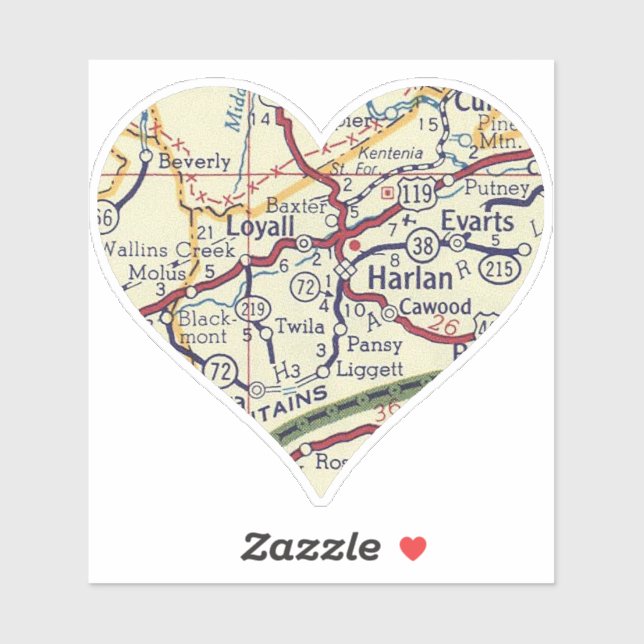 Vintage Harlan KY Map Sticker (Sheet)