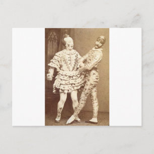 Vintage Harlequin & Clown Postcard