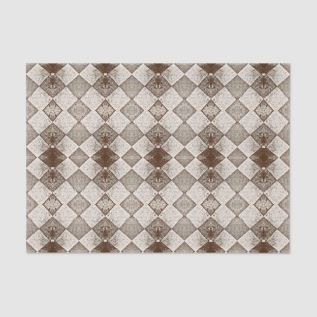 Vintage Harlequin Diamond Old Sepia Pattern Tissue Paper (Front)