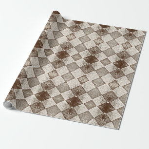 Vintage Harlequin Diamond Old Sepia Pattern Wrapping Paper