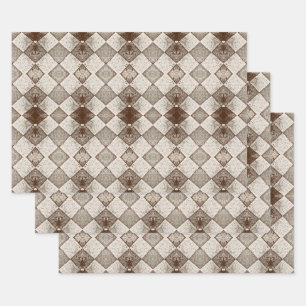 Vintage Harlequin Diamond Old Sepia Pattern Wrapping Paper Sheets