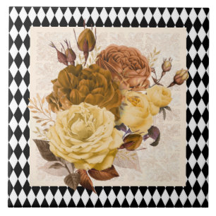 Vintage Harlequin Garden Roses Ceramic Tile