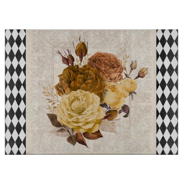 Vintage Harlequin Garden Roses  Cutting Board (Front)