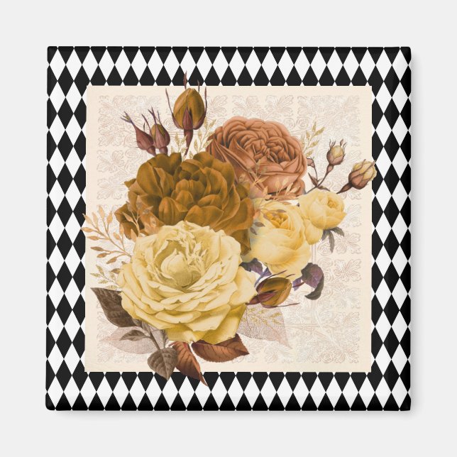 Vintage Harlequin Garden Roses  Magnet (Front)