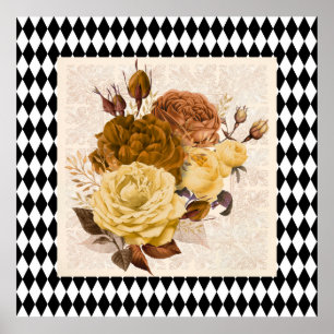 Vintage Harlequin Garden Roses Poster