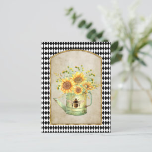 Vintage Harlequin Garden Sunflowers Postcard