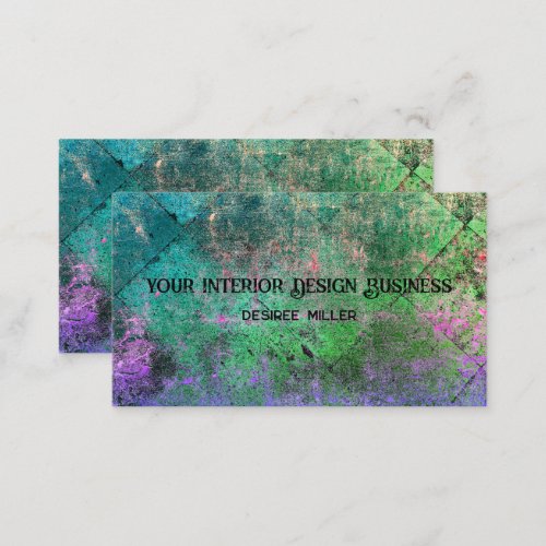 Vintage Harlequin Green Purple Grunge Texture Business Card