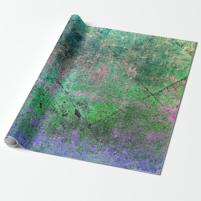 Vintage Harlequin Green Purple Grunge Texture Wrapping Paper (Unrolled)
