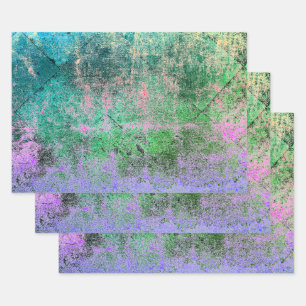 Vintage Harlequin Green Purple Grunge Texture Wrapping Paper Sheets