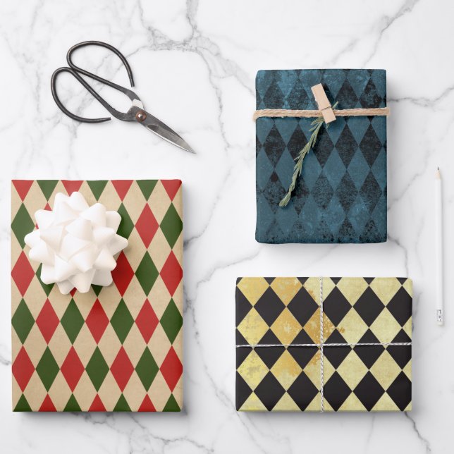 Vintage Harlequin Patterns Wrapping Paper Sheets (Front)