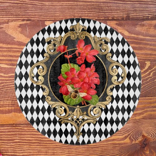 Vintage Harlequin Red Begonias  Cutting Board