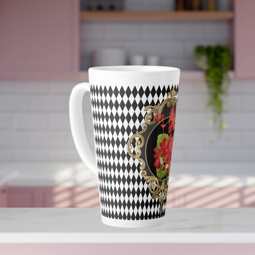 Vintage Harlequin Red Begonias  Latte Mug