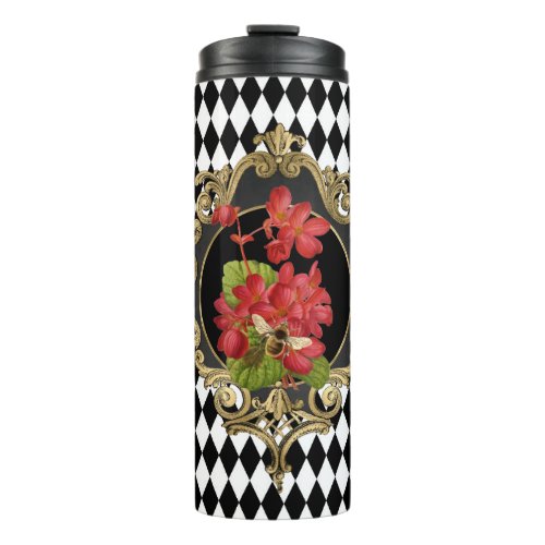 Vintage Harlequin Red Begonias Thermal Tumbler