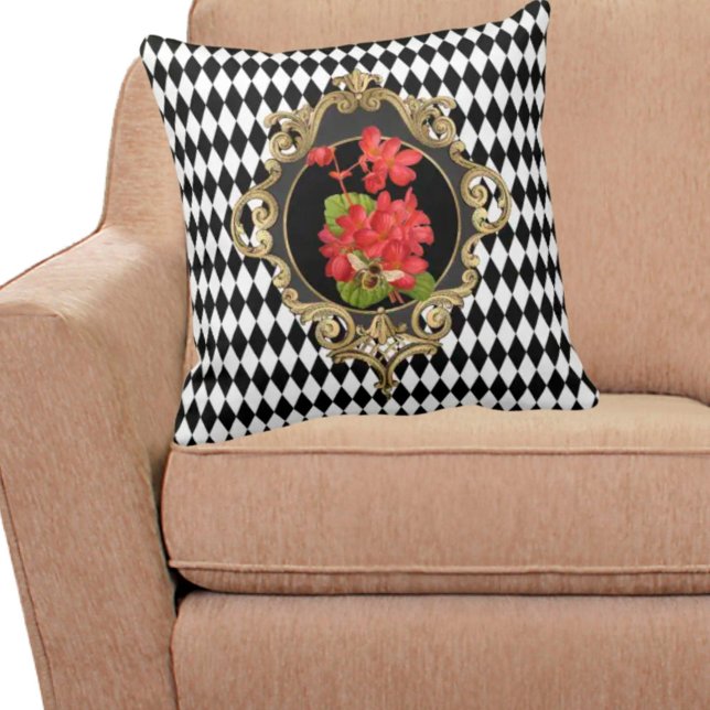 Vintage Harlequin Red Begonias  Throw Pillow (Creator Uploaded)