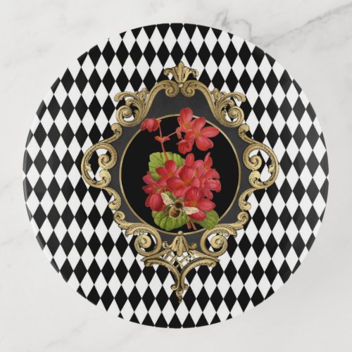 Vintage Harlequin Red Begonias Trinket Tray