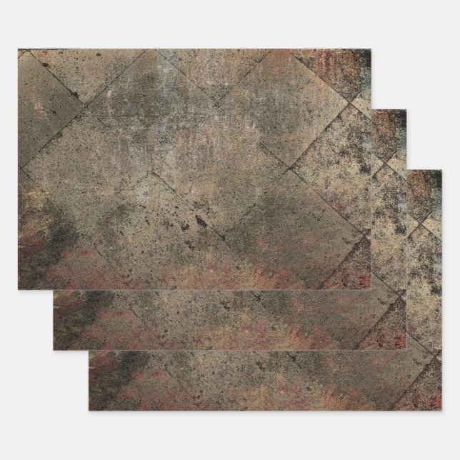 Vintage Harlequin Sepia Brown Black Grunge Texture Wrapping Paper Sheets (Set)