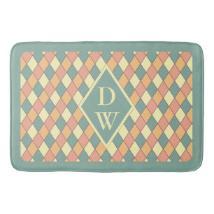 Vintage Harlequine Diagonal in Pastels Monogram Bath Mat