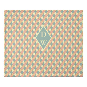 Vintage Harlequine Diagonal in Pastels Monogram Duvet Cover