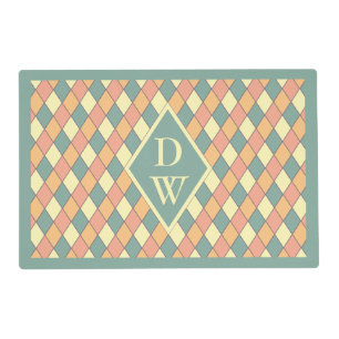 Vintage Harlequine Diagonal in Pastels Monogram Placemat