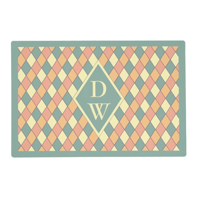 Vintage Harlequine Diagonal in Pastels Monogram Placemat (Front)