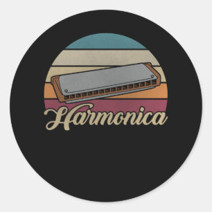 Vintage Harmonica Blues Musical Instrument Classic Round Sticker