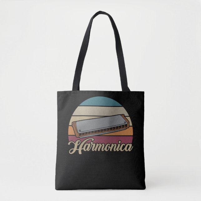 Vintage Harmonica Blues Musical Instrument Tote Bag (Front)