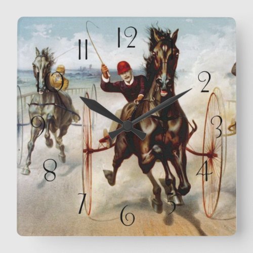 Vintage Harness Racing Square Wall Clock