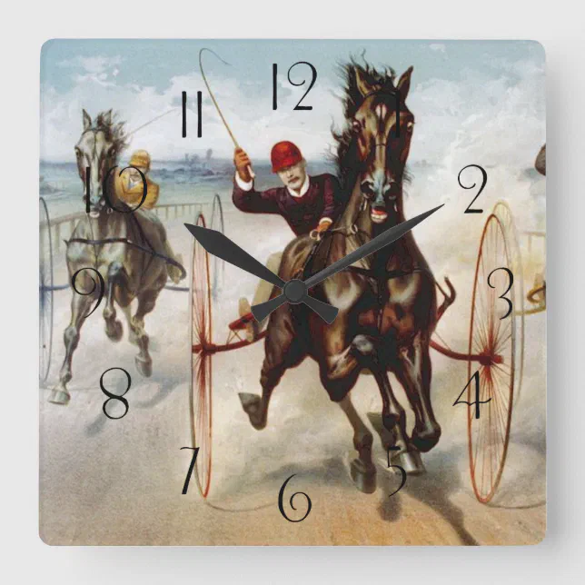 Vintage Harness Racing Square Wall Clock | Zazzle
