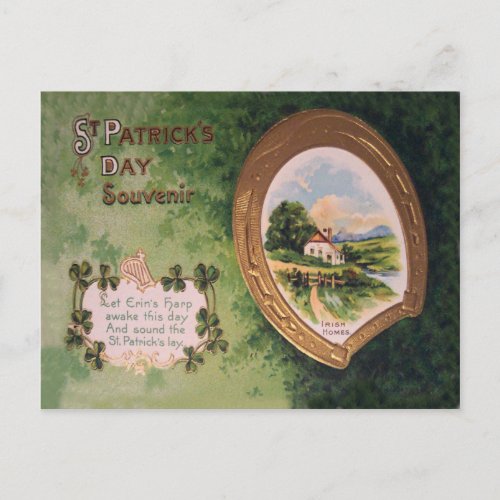 Vintage Harp of Erin Horseshoe St Patricks Day Ca Postcard