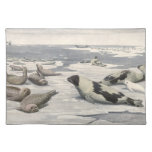 Vintage Harp Seals in Arctic Snow by Louis Fuertes Cloth Placemat